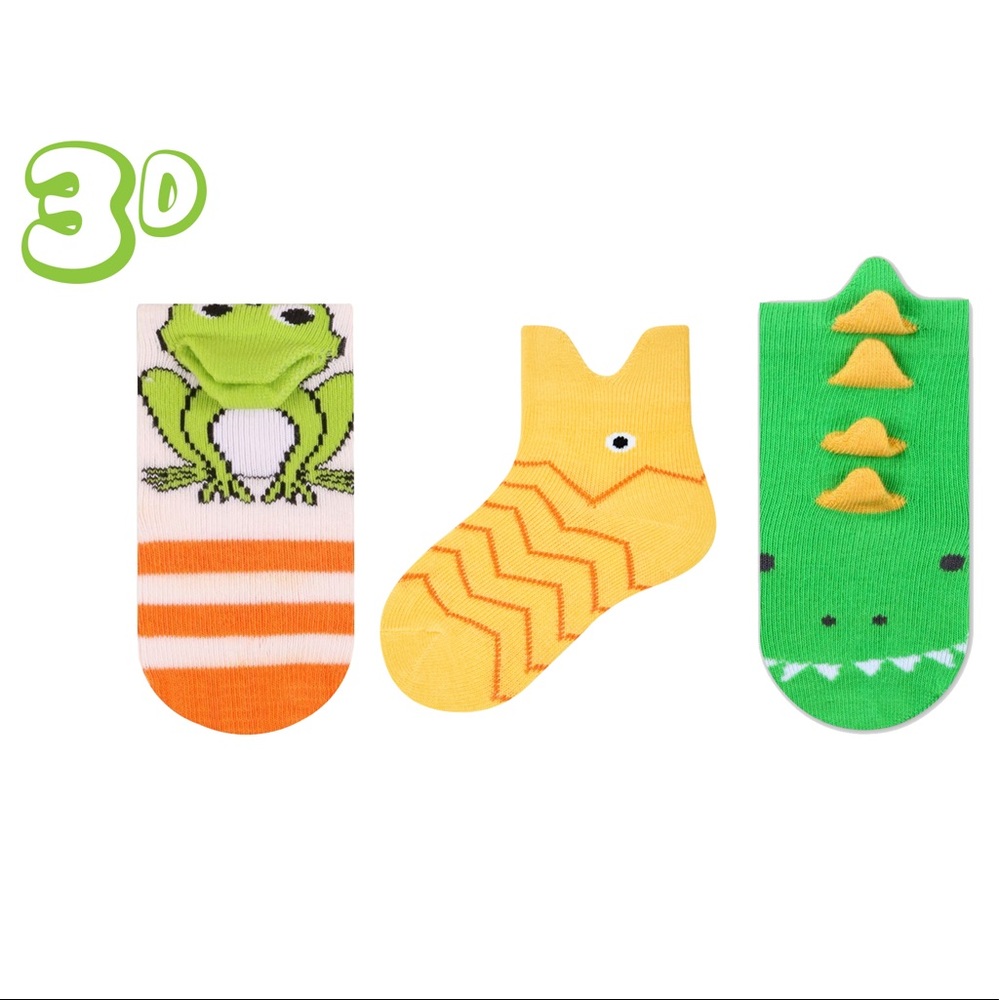 Baby 3D Fish, Dinosaur, Frog 3 Color baby Sock Set